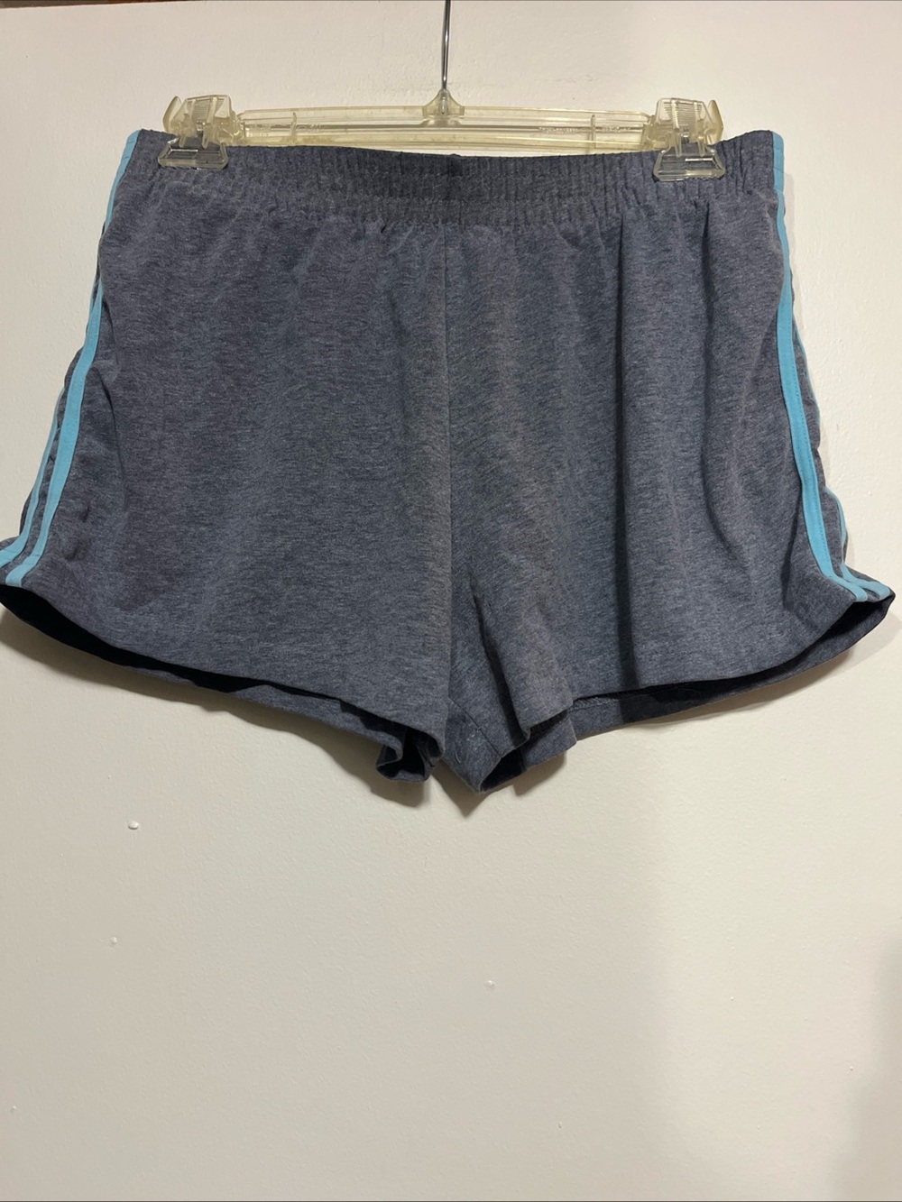 Prosperity Women's Heather Gray Athletic Shorts with Light Blue Side Stripes